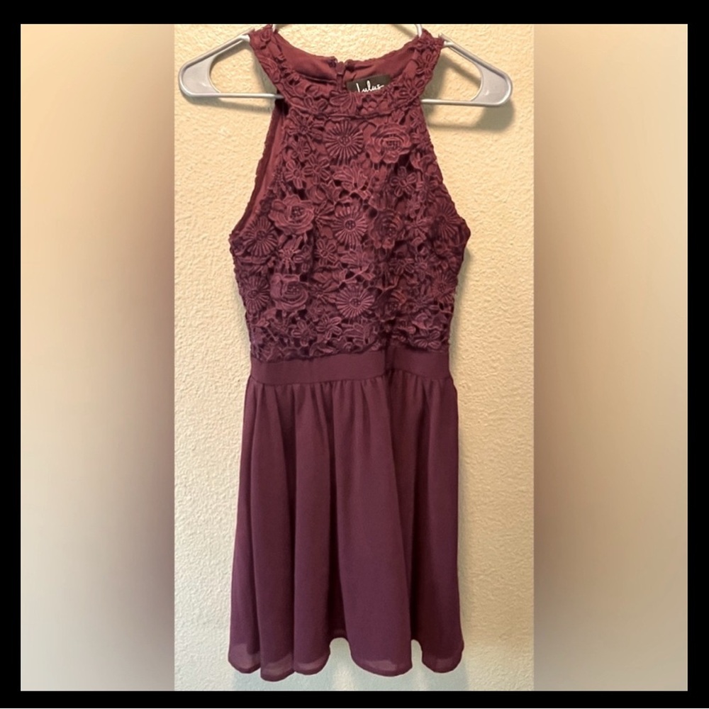 Lulu's Deep Burgundy Floral Lace Dress